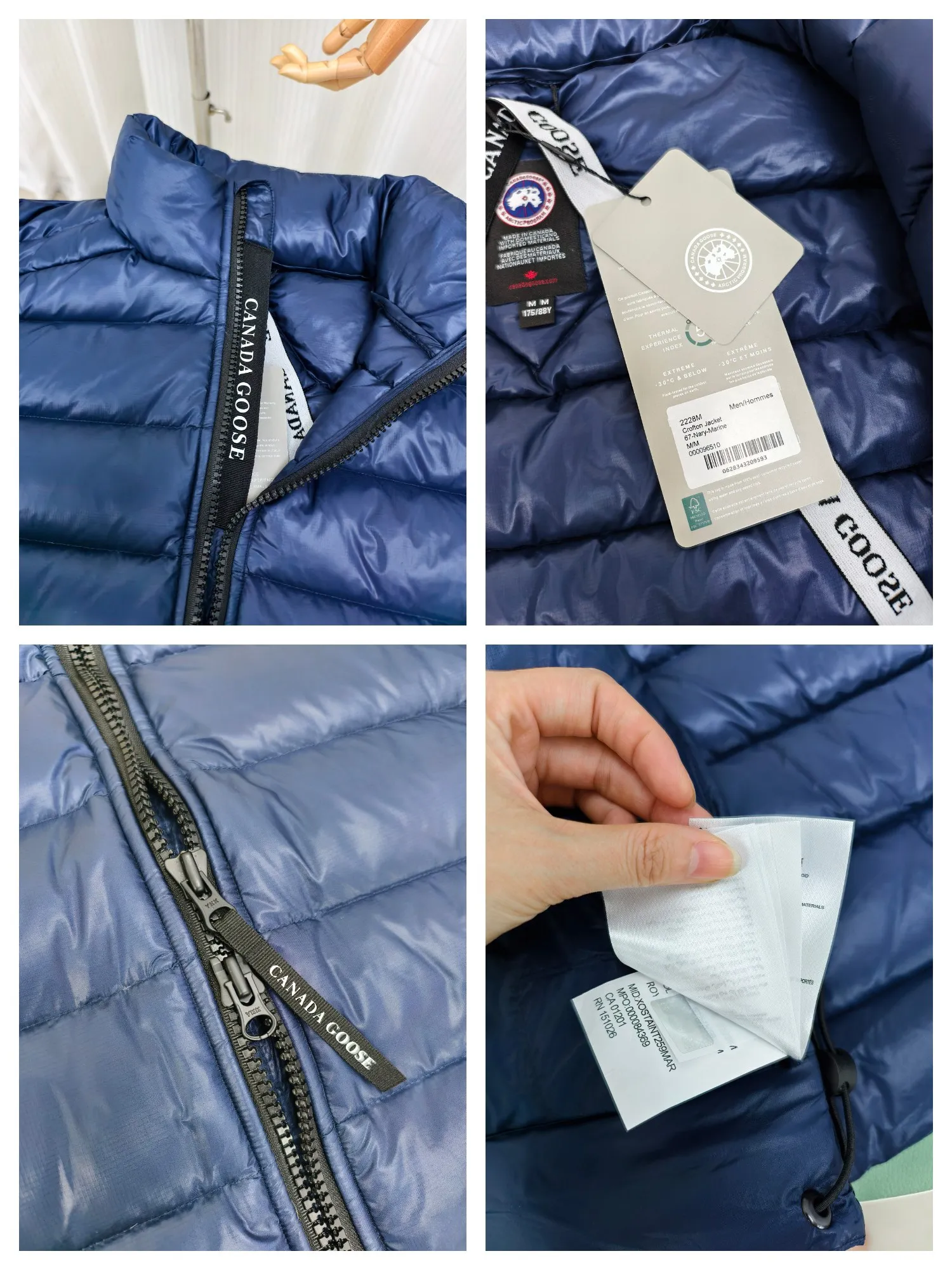 P880 2228M model (high version) Canada goose Crofton down jacket, this is a down jacket suitable for late autumn and early winter: on cold and rainy mornings, it can be used as a layer of warmth inside the rainproof jacket, and can be worn alone in the late autumn and early winter with a little bit of coolness. Filled with white duck down. The Crofton Jacket is a versatile, lightweight and versatile piece that even packs itself in for easy transport. The inner layer has removable elastic straps, making the jacket easy to carry on the shoulder and hands-free. 2 zippered hand pockets with fleece fabric on the knuckle side for softness and warmth. Color: black with black label, black with red label, ocean blue, superoxide blue, silver birch red label, silver birch black label Size: XS-2XL